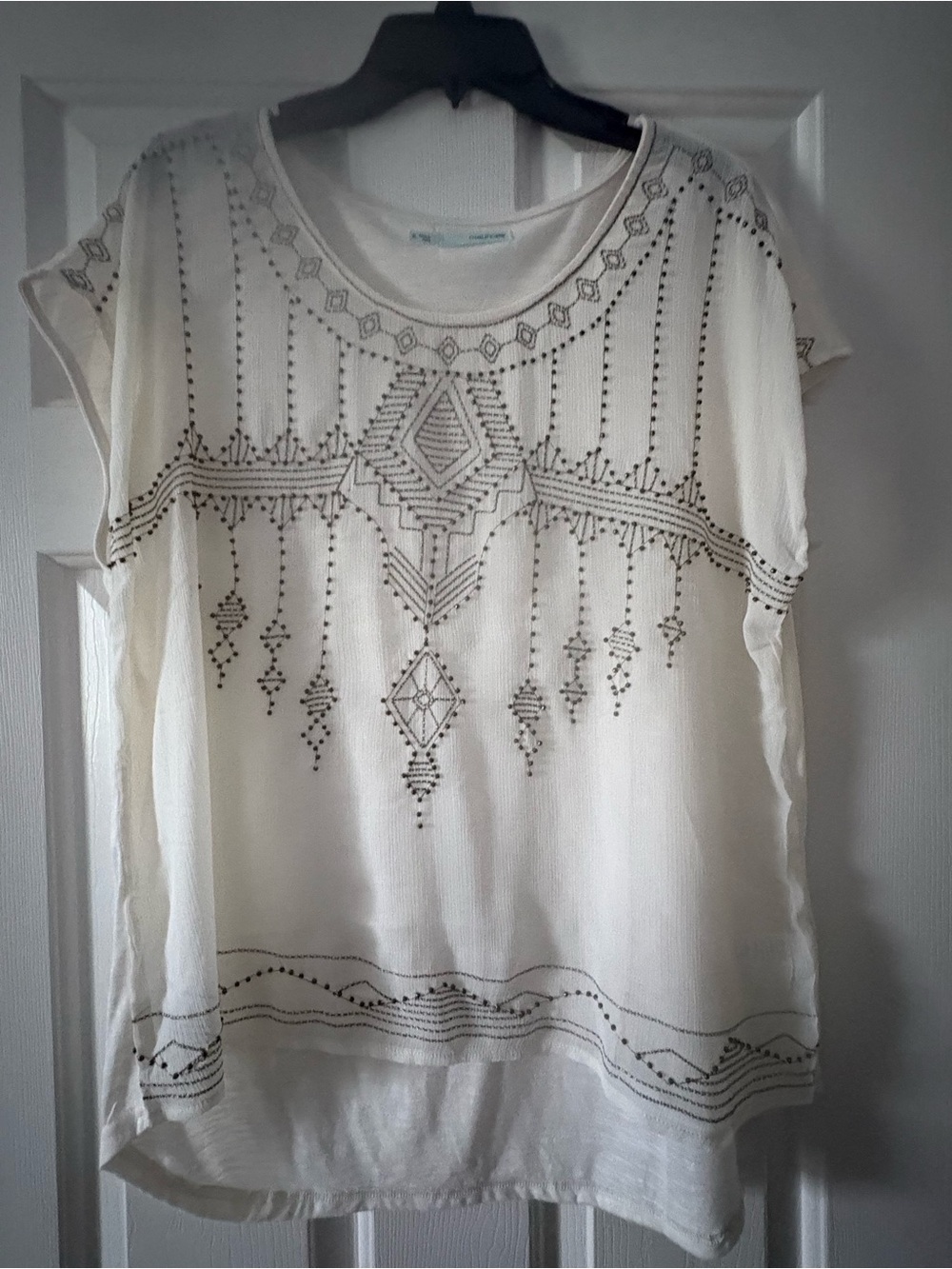 Maurice’s XL Boho Embellished Ivory Short Sleeve Top